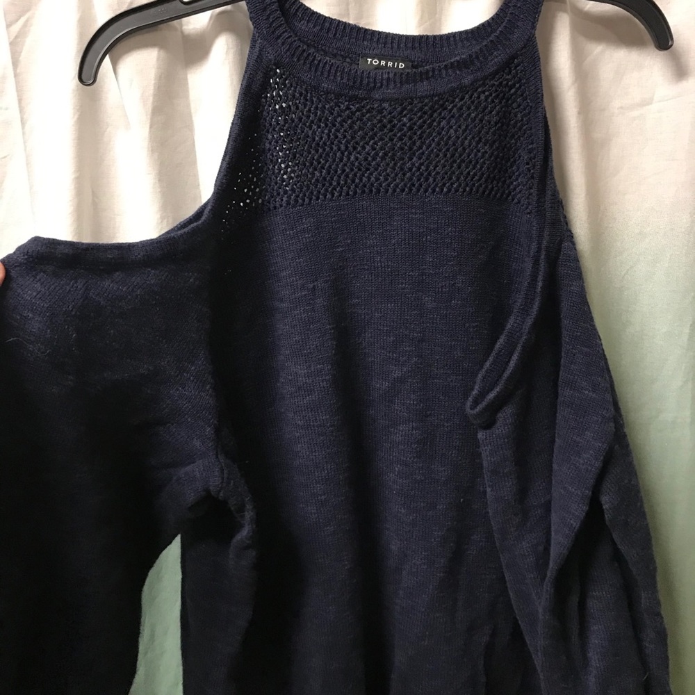 Navy blue cold shoulder sweater